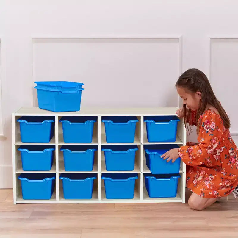 ECR4Kids Streamline mobiletto a 12 scomparti con 15 contenitori a bocca di lupo, 3x4, mobili per bambini