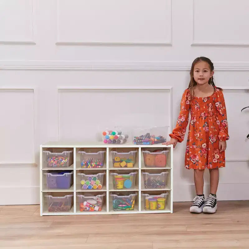 ECR4Kids Streamline mobiletto a 12 scomparti con 15 contenitori a bocca di lupo, 3x4, mobili per bambini