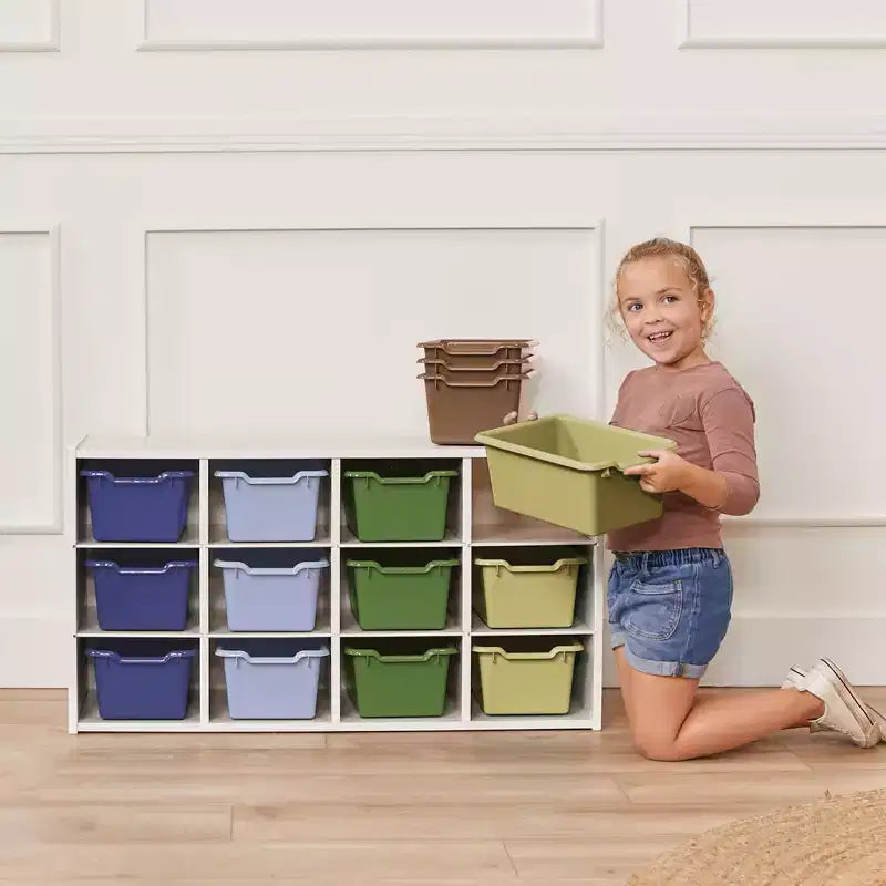 ECR4Kids Streamline mobiletto a 12 scomparti con 15 contenitori a bocca di lupo, 3x4, mobili per bambini