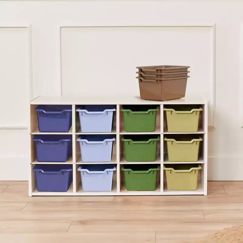 ECR4Kids Streamline mobiletto a 12 scomparti con 15 contenitori a bocca di lupo, 3x4, mobili per bambini