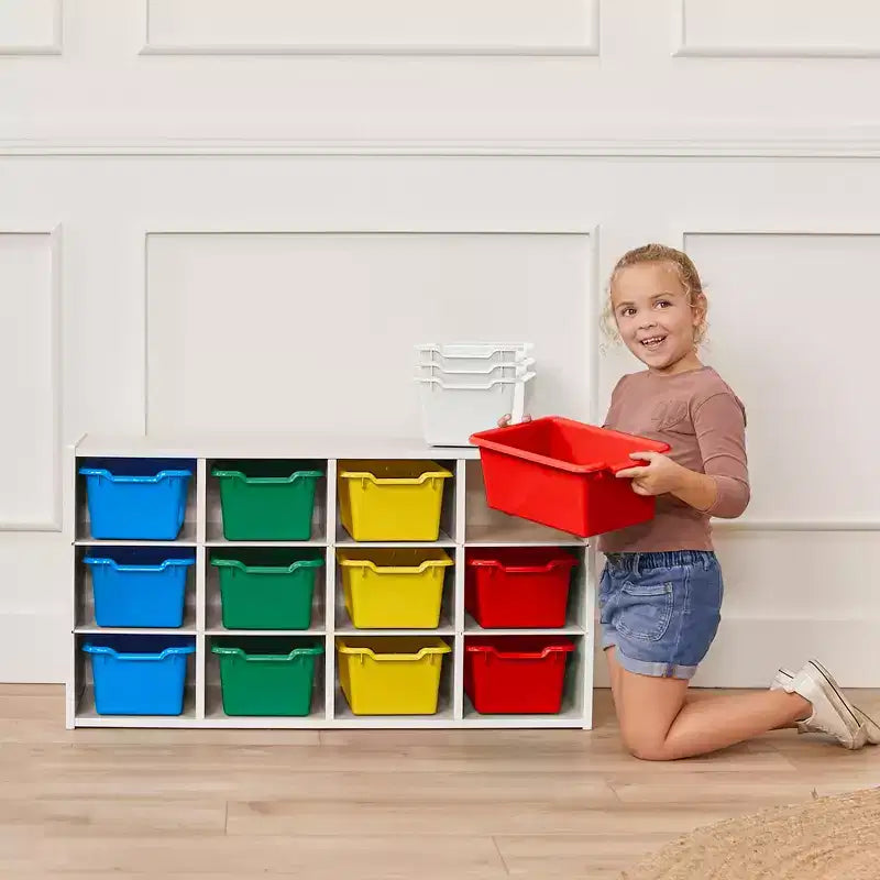 ECR4Kids Streamline mobiletto a 12 scomparti con 15 contenitori a bocca di lupo, 3x4, mobili per bambini