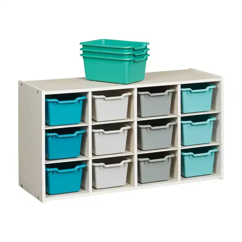 ECR4Kids Streamline mobiletto a 12 scomparti con 15 contenitori a bocca di lupo, 3x4, mobili per bambini