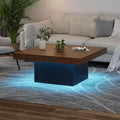Square Coffee Table with Led Lights, 35 inch Living Room Tables, Modern Coffee Tables with Plug-in 16-Color LED Lights for Home Office Brown