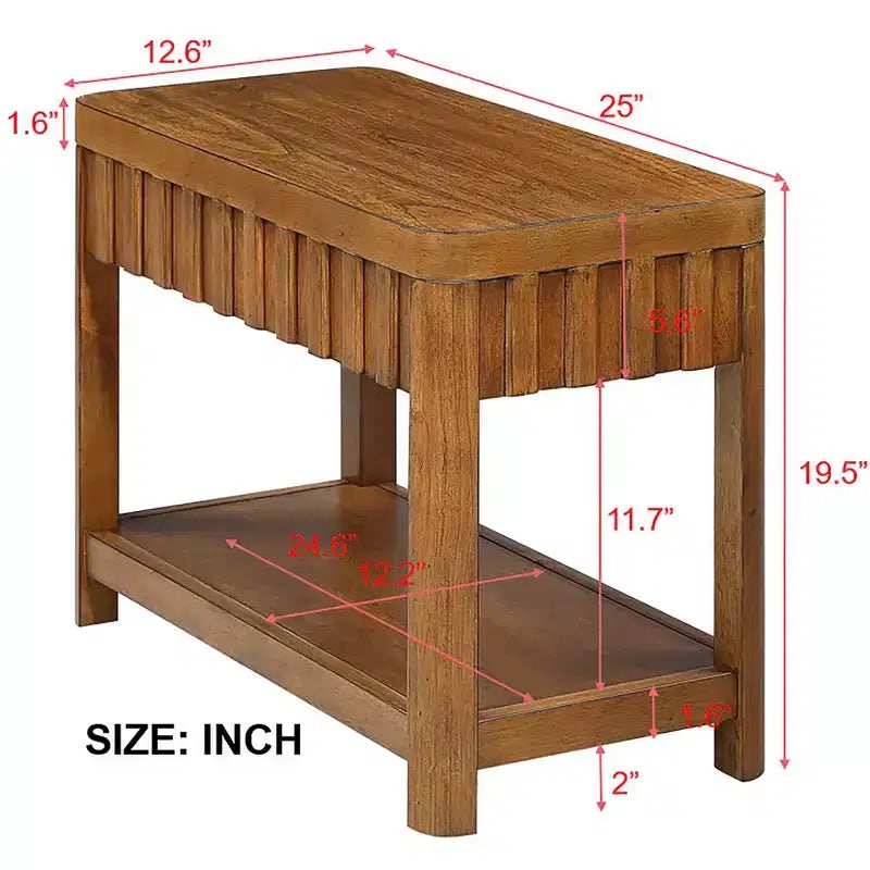 Tavolino finale rettangolare Roshan 25'' in stile rustico con ripiano portaoggetti