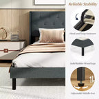 Struttura letto matrimoniale Costway, in lino, con doghe in legno