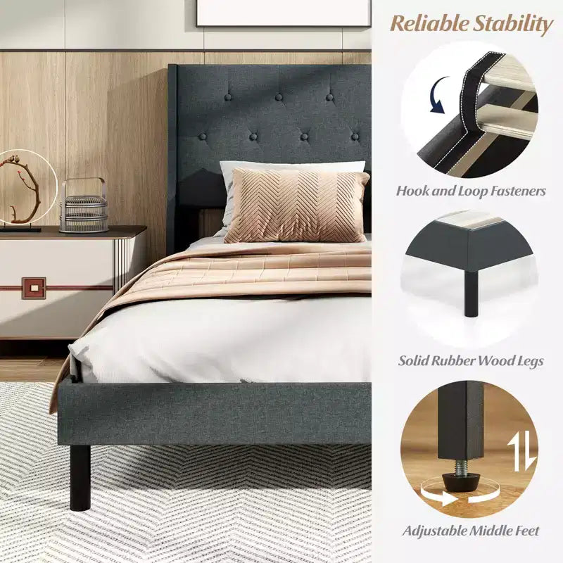 Struttura letto matrimoniale Costway, in lino, con doghe in legno