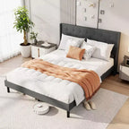 Struttura letto matrimoniale Costway, in lino, con doghe in legno