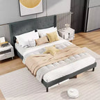 Struttura letto matrimoniale Costway, in lino, con doghe in legno
