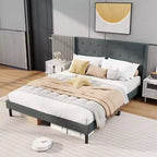 Struttura letto matrimoniale Costway, in lino, con doghe in legno