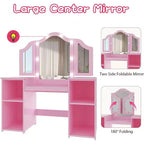 Acekool Tavolino da Trucco e Sedia 2-in-1 per Bambine, Specchio a Tre Ante, Ampio Spazio di Archiviazione, Specchio Touch, Facile da Montare, per Cameretta Bambini, Rosa e Bianco