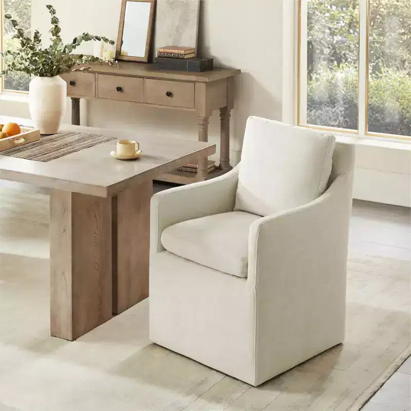 Sedia da pranzo moderna con braccioli e rotelle Spruce&Spring, nessun assemblaggio richiesto