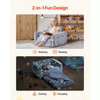 VEVOR Divano per Bambini 2 in 1, Morbido Divano Pieghevole per Bambini con Braccioli, Divano Estensibile per Bambini con Spugna 28D e Flanella che si Illumina al Buio, M, Grigio