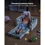 VEVOR Divano per Bambini 2 in 1, Morbido Divano Pieghevole per Bambini con Braccioli, Divano Estensibile per Bambini con Spugna 28D e Flanella che si Illumina al Buio, M, Grigio