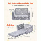 VEVOR Divano per Bambini 2 in 1, Morbido Divano Pieghevole per Bambini con Braccioli, Divano Estensibile per Bambini con Spugna 28D e Flanella che si Illumina al Buio, M, Grigio