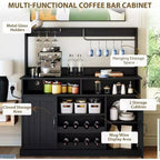 Mobile Bar Acekool 47, Stile Rustico, Grigio, con Portabottiglie e Ripiani Regolabili, per Cucina e Sala da Pranzo