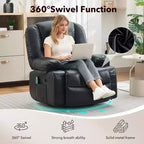 Poltrona reclinabile girevole e a dondolo oversize con massaggio rilassante e calore lombare, poltrona reclinabile manuale con portabicchieri, tessuto ciniglia/PU