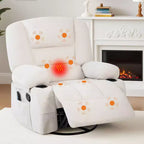 Poltrona reclinabile girevole e a dondolo oversize con massaggio rilassante e calore lombare, poltrona reclinabile manuale con portabicchieri, tessuto ciniglia/PU