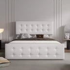 Letto matrimoniale con struttura a 4 cassetti, letto a piattaforma imbottito con testiera imbottita, robuste doghe in legno, non è necessaria la rete a molle
