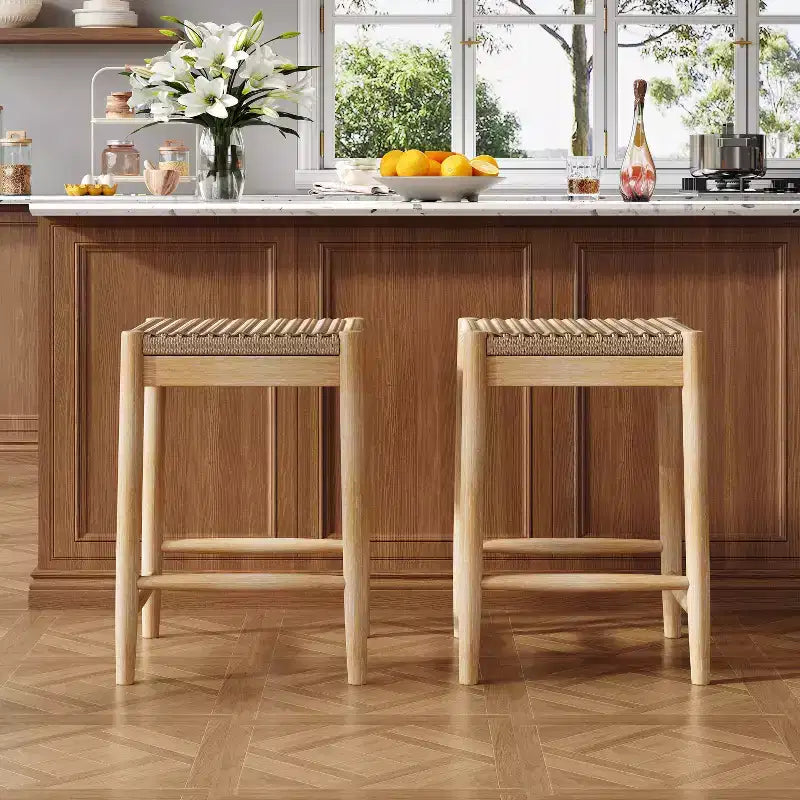 Christopher Knight Home Isabella Boho 25.8 Acacia Wood Backless Counter Stools with Wicker Woven Seat