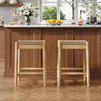 Christopher Knight Home Isabella Boho 25.8 Acacia Wood Backless Counter Stools with Wicker Woven Seat