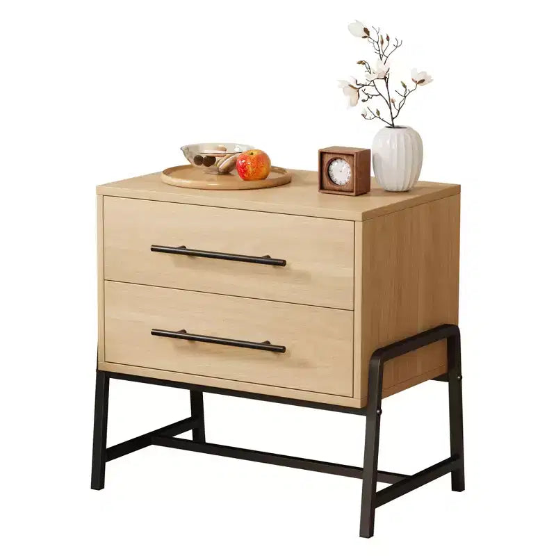 Comodino con cassetti, comodino in legno, tavolino con gambe in metallo, comodino moderno, comodini per camera da letto e soggiorno