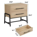 Comodino con cassetti, comodino in legno, tavolino con gambe in metallo, comodino moderno, comodini per camera da letto e soggiorno
