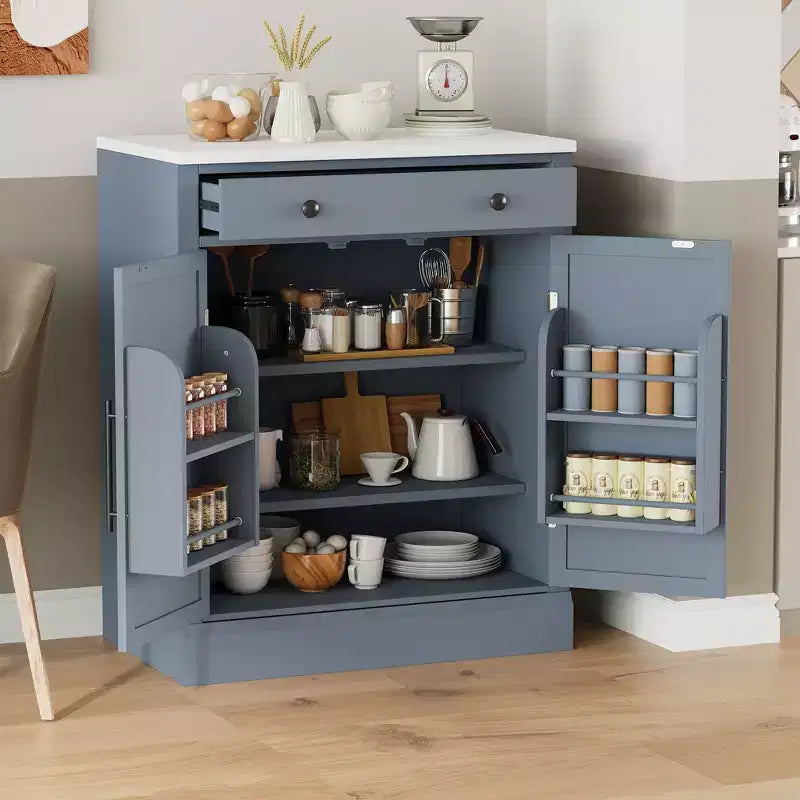 Madia moderna, Credenza con 2 ripiani regolabili e 2 ripiani a sportello, Mobile contenitore per soggiorno, ingresso, corridoio