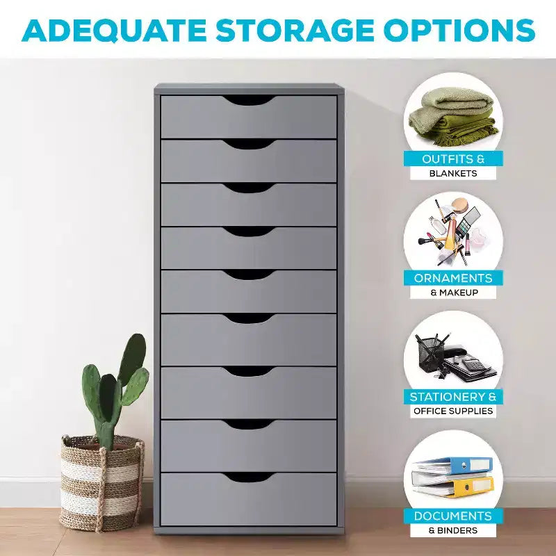 Home Imports Emporium Cassettiera Classificatore da Ufficio a 9 Cassetti con Cassetti Alti