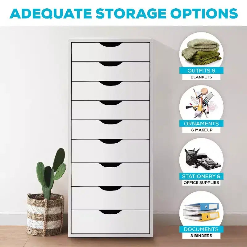 Home Imports Emporium Cassettiera Classificatore da Ufficio a 9 Cassetti con Cassetti Alti