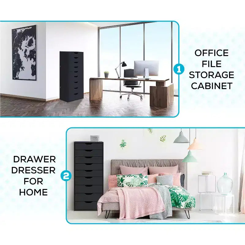 Home Imports Emporium Cassettiera Classificatore da Ufficio a 9 Cassetti con Cassetti Alti
