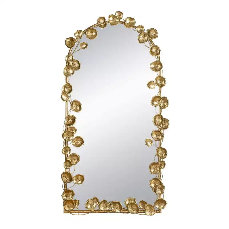 Okak 51.5*29IN Arched Full Length Mirror with Golden Leaf Accents, Decorative Wall Mirror, Body Mirror for Makeup Room, Clothing Store, Gold