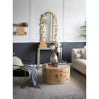 Specchio a tutta lunghezza ad arco 51.5*29IN con dettagli a foglie dorate, specchio decorativo da parete, specchio per il trucco, specchio per negozi di abbigliamento, oro