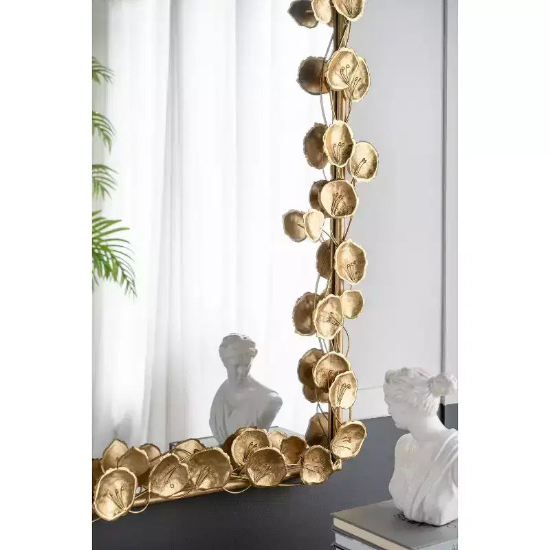 Specchio a tutta lunghezza ad arco 51.5*29IN con dettagli a foglie dorate, specchio decorativo da parete, specchio per il trucco, specchio per negozi di abbigliamento, oro