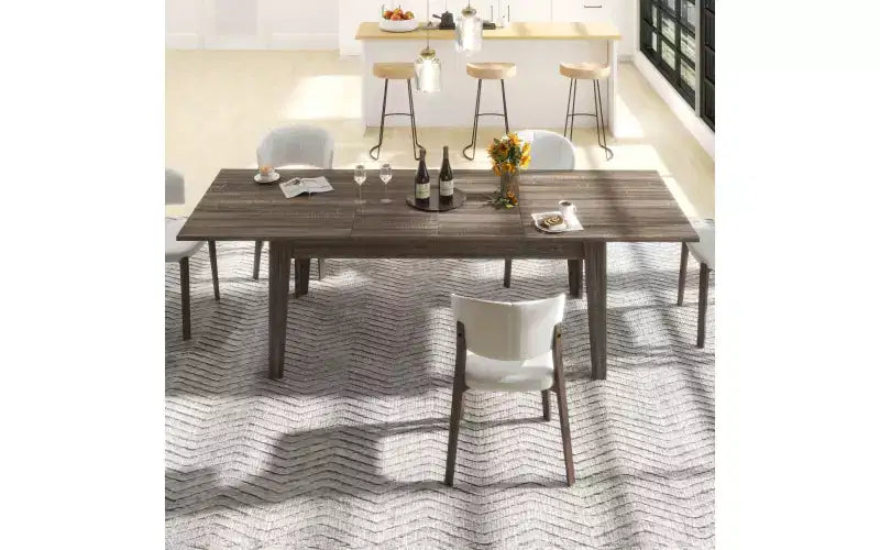 Tavolo da pranzo estensibile Zevemomo, da 6-12 posti, 180-270 cm, tavolo da cucina moderno rettangolare lungo con binario in metallo per cucina, soggiorno, ufficio - Marrone