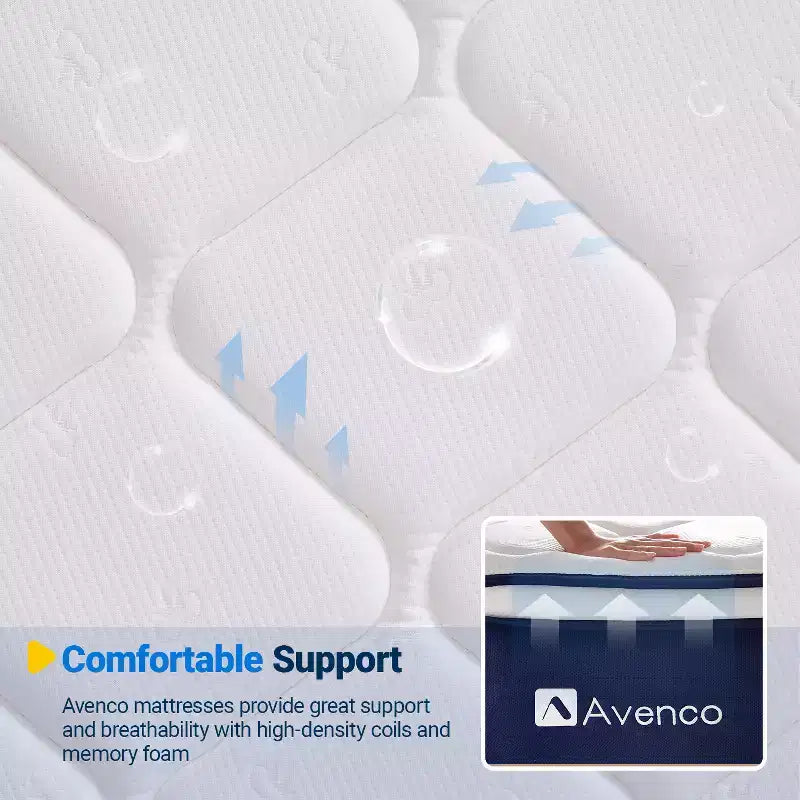Materasso Ibrido Avenco Medium Twin da 10 pollici con Memory Foam/Molle Insacchettate in Scatola