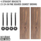 RESTORE Ripiani in marrone tramonto da 24 pollici con staffe diritte di Pipe Decor