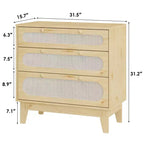 Cassettiera a 3 cassetti CuisinSmart per camera da letto, cassettiere in rattan H 31.2, mobiletto in legno per camera da letto, corridoio, soggiorno
