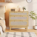Comò a 3 cassetti per camera da letto, Comodini e Cassettiere in rattan da 79 cm di altezza, Mobile contenitore in legno per camera da letto, corridoio, soggiorno