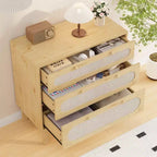 Cassettiera a 3 cassetti CuisinSmart per camera da letto, cassettiere in rattan H 31.2, mobiletto in legno per camera da letto, corridoio, soggiorno