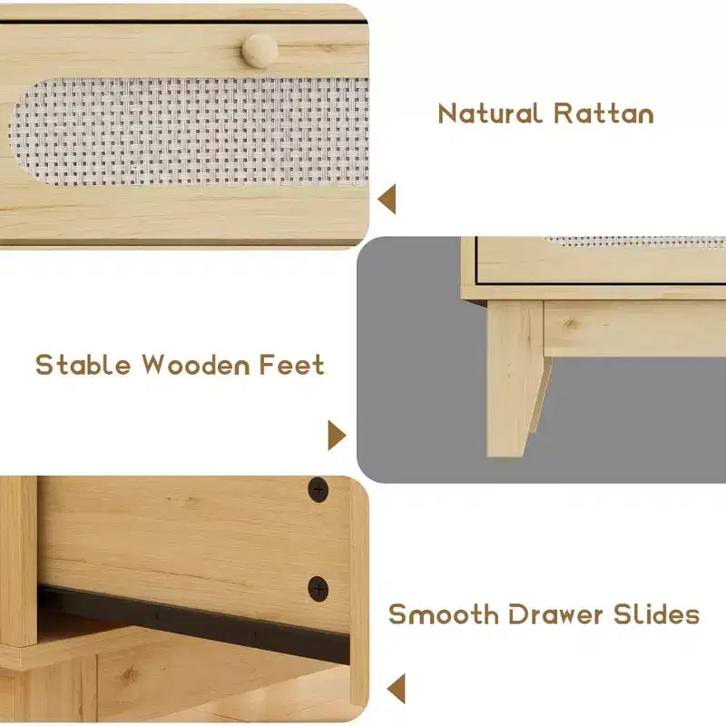 Cassettiera a 3 cassetti CuisinSmart per camera da letto, cassettiere in rattan H 31.2, mobiletto in legno per camera da letto, corridoio, soggiorno