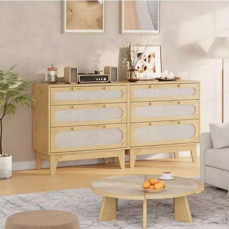Cassettiera a 3 cassetti CuisinSmart per camera da letto, cassettiere in rattan H 31.2, mobiletto in legno per camera da letto, corridoio, soggiorno
