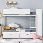 Letto a castello, struttura letto a castello in legno con 2 cassetti e armadio multistrato per bambini, ragazzi e adulti