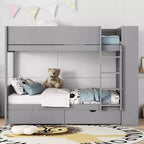 Letto a castello, struttura letto a castello in legno con 2 cassetti e armadio multistrato per bambini, ragazzi e adulti