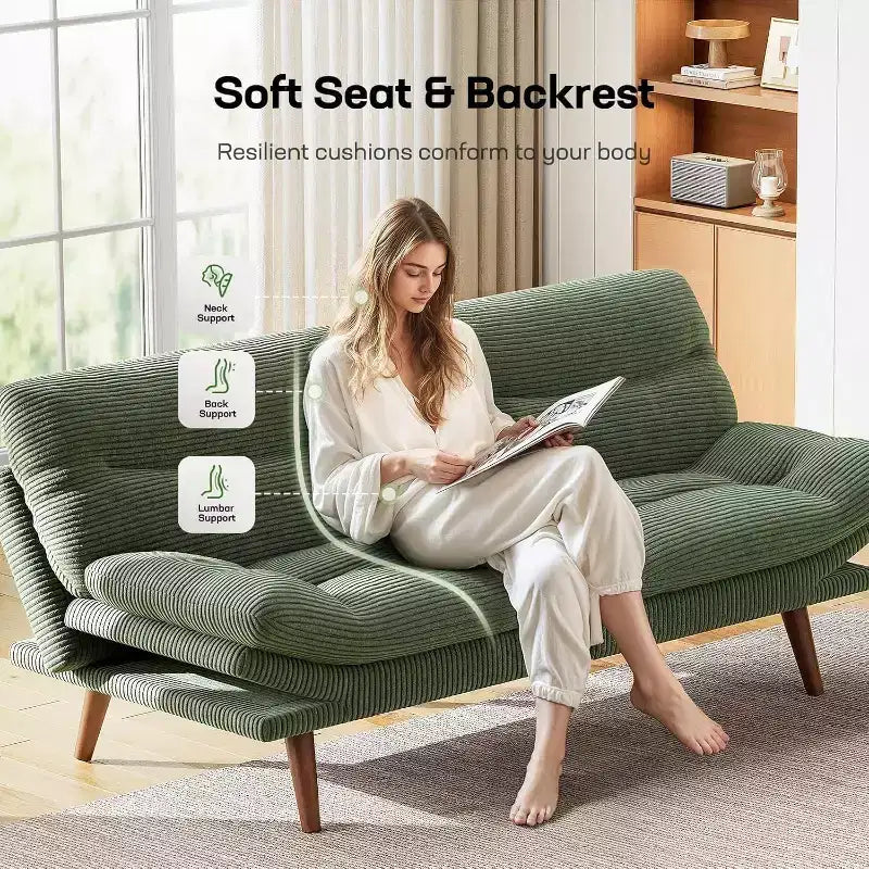 66.1 Divano Letto Futon, Divano Futon con Schienale e Braccioli Regolabili, Divano Letto Piccolo Convertibile per Appartamenti Piccoli, Studio, Ufficio