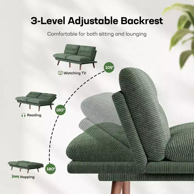 66.1 Divano Letto Futon, Divano Futon con Schienale e Braccioli Regolabili, Divano Letto Piccolo Convertibile per Appartamenti Piccoli, Studio, Ufficio