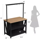 Isola da Cucina in Legno con Presa di Corrente e Luci a LED, Scaffale da Forno con Contenitori, Nero