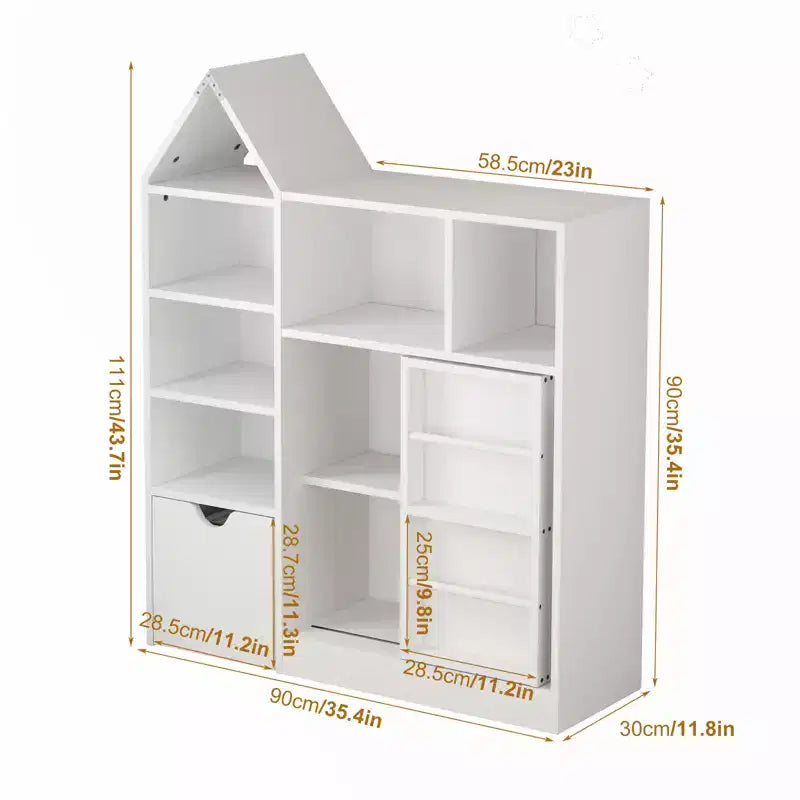 Libreria per bambini CuisinSmart da 43 pollici con 7 ripiani, libreria per bambini a 3 ripiani con imbracatura, organizer per giocattoli per sala giochi, asilo nido, aula