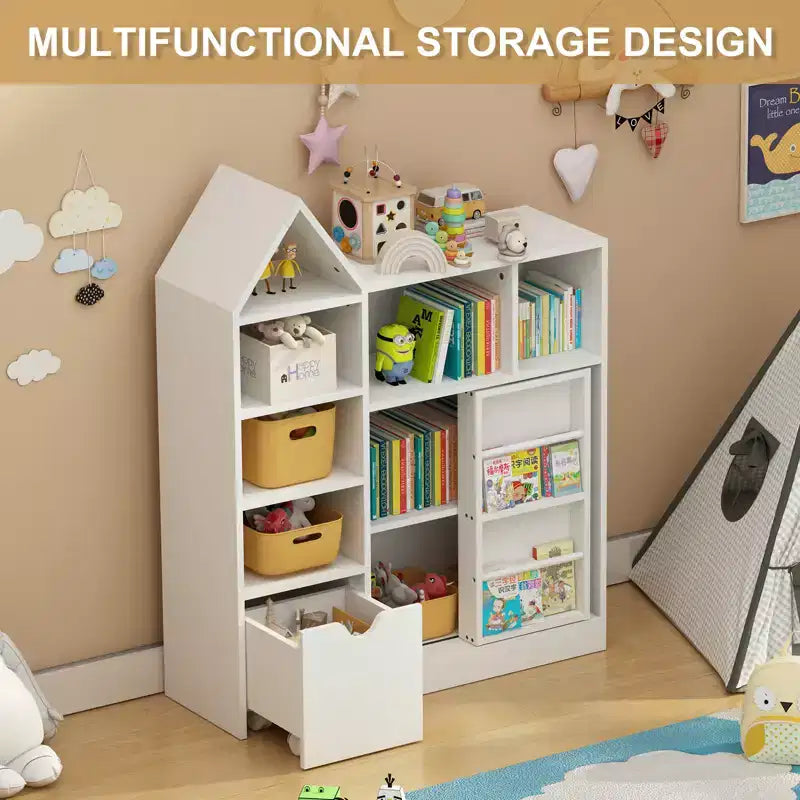 Libreria per bambini CuisinSmart da 43 pollici con 7 ripiani, libreria per bambini a 3 ripiani con imbracatura, organizer per giocattoli per sala giochi, asilo nido, aula