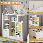 Libreria per bambini CuisinSmart da 43 pollici con 7 ripiani, libreria per bambini a 3 ripiani con imbracatura, organizer per giocattoli per sala giochi, asilo nido, aula