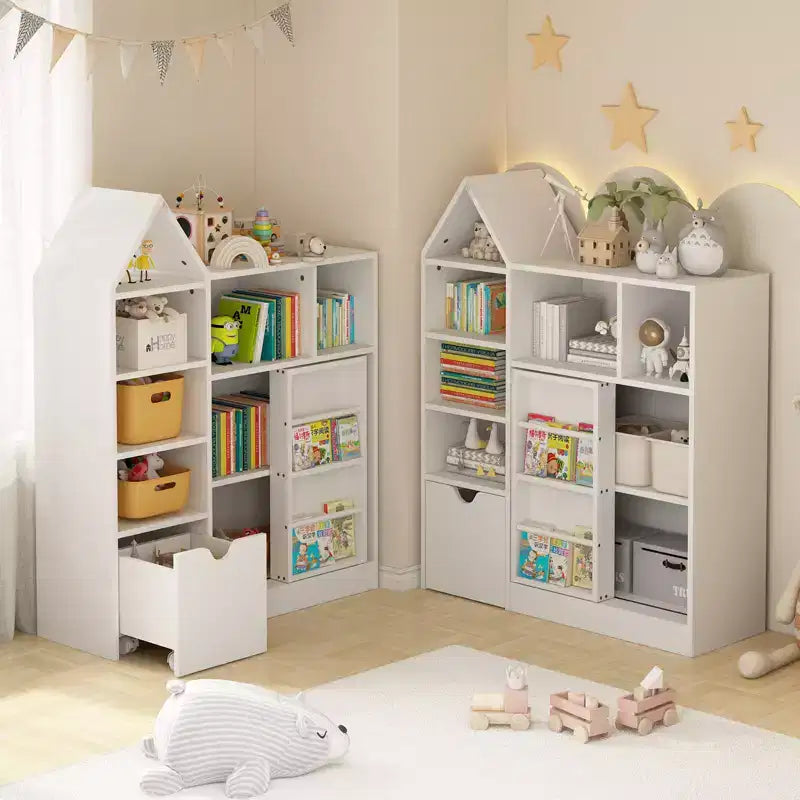Libreria per bambini CuisinSmart da 43 pollici con 7 ripiani, libreria per bambini a 3 ripiani con imbracatura, organizer per giocattoli per sala giochi, asilo nido, aula